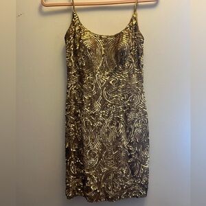 Lillie Rubin Vintage 100% silk, fully beaded, built in bust, gold party dress
